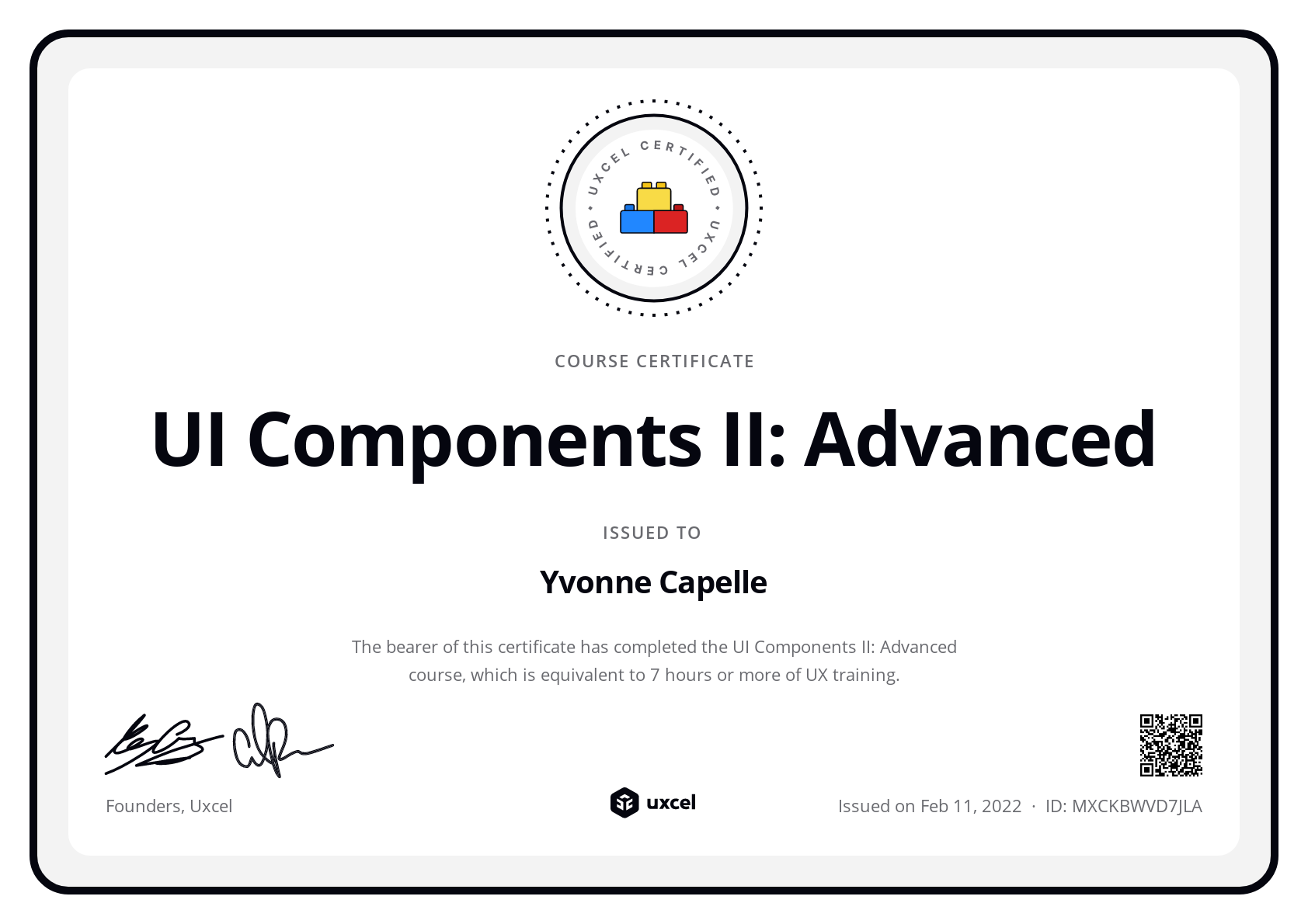 Yvonne Capelle's certificate